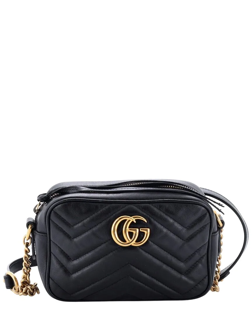 Black Matelasse Leather Gg Marmont Shoulder Bag Mini (authentic Pre-Loved)