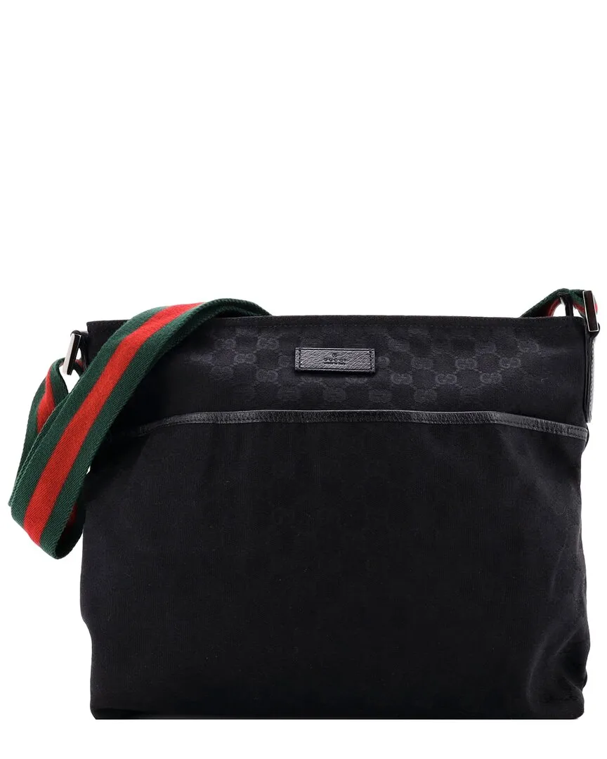 Black Gg Canvas Front Pocket Web Messenger Medium (authentic Pre-Loved) by Gucci