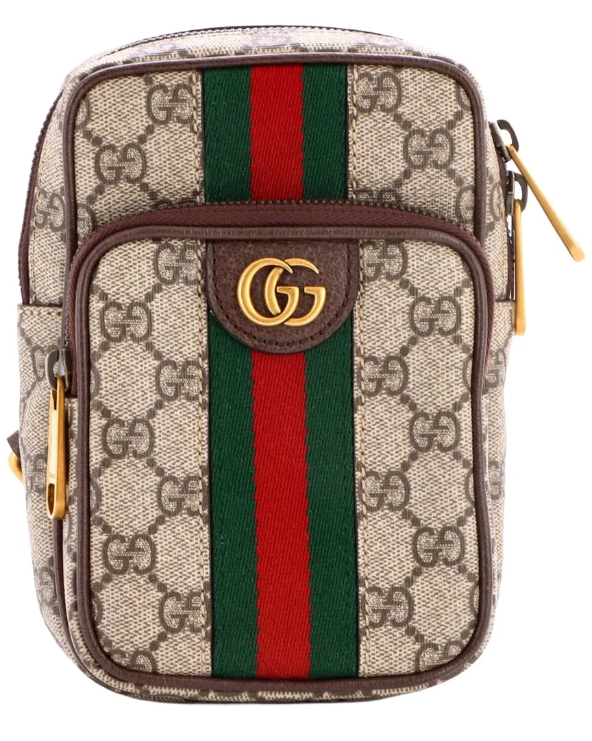 Brown Gg Coated Canvas Ophidia Front Pocket Zip Crossbody Mini (authentic Pre-Loved) by Gucci