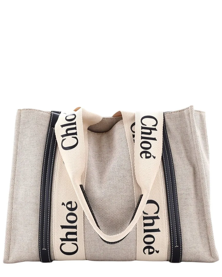 Beige Canvas & Leather Woody Tote Medium (authentic Pre-Loved) by Chloé