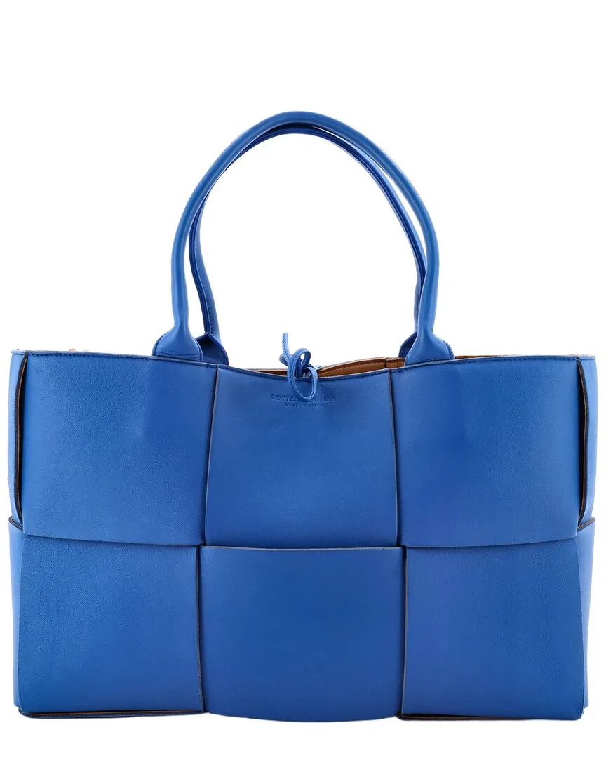 Blue Maxi Intrecciato Leather Arco Tote Medium (authentic Pre-Loved) by Bottega Veneta