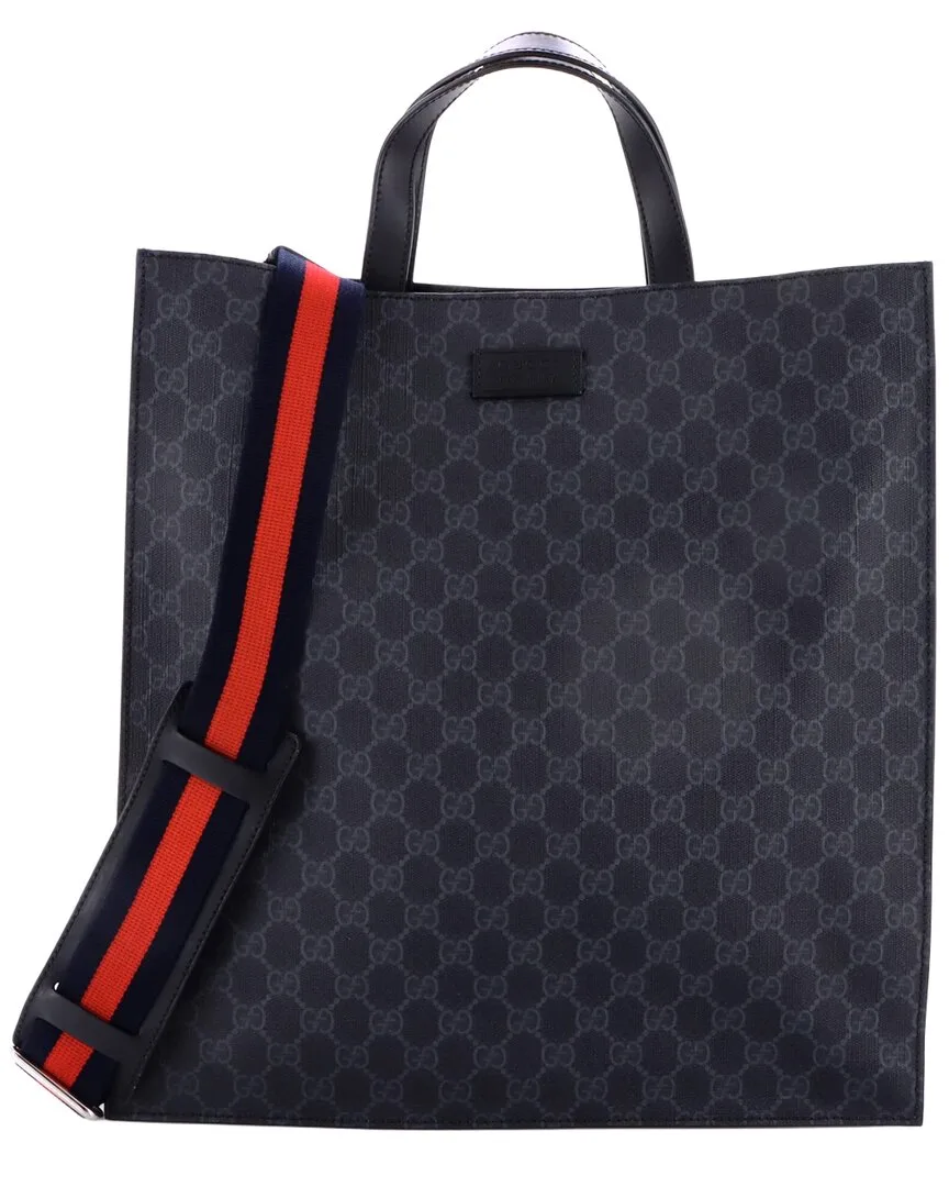 Black Gg Coated Canvas Convertible Soft Open Tote Tall (authentic Pre-Loved) by Gucci