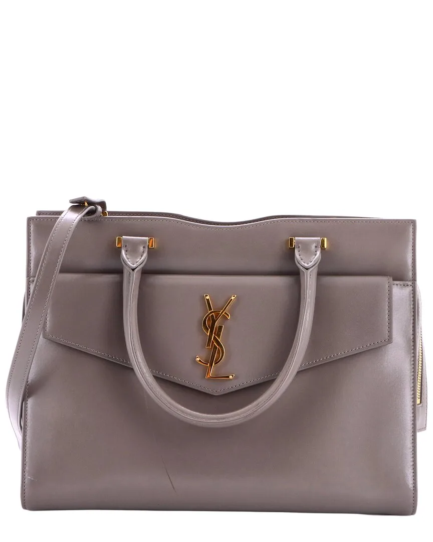 Grey Leather Uptown Tote Medium (authentic Pre-Loved) by Saint Laurent