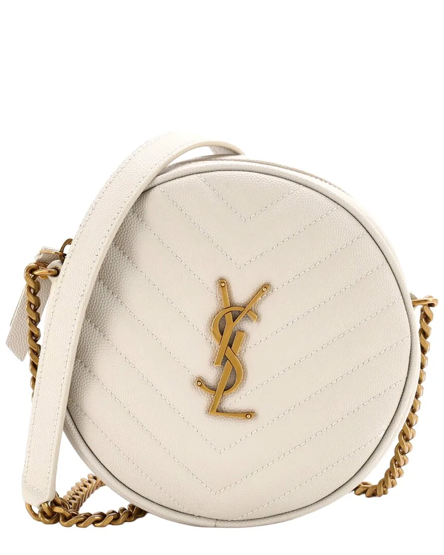 Beige Matelasse Chevron Leather Vinyle Round Camera Bag (authentic Pre-Loved) by Saint Laurent