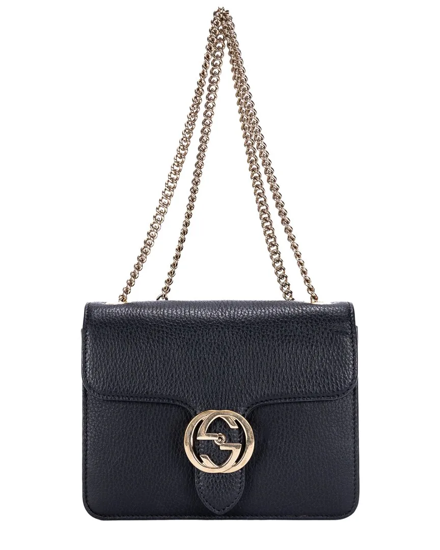 Black Grained Calfskin Leather Interlocking G Chain (authentic Pre-Loved) by Gucci