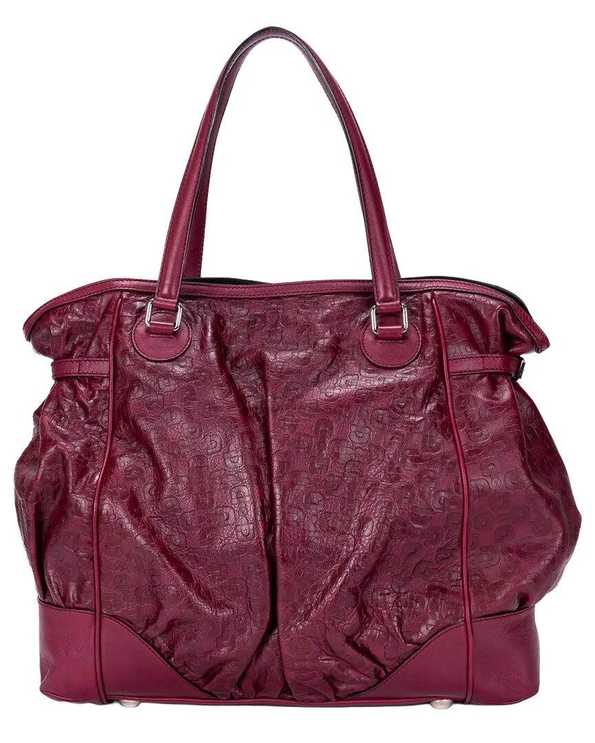 Burgundy Horsebit Embossed Leather Horsebit Full Moon Tote (authentic Pre-Loved) by Gucci