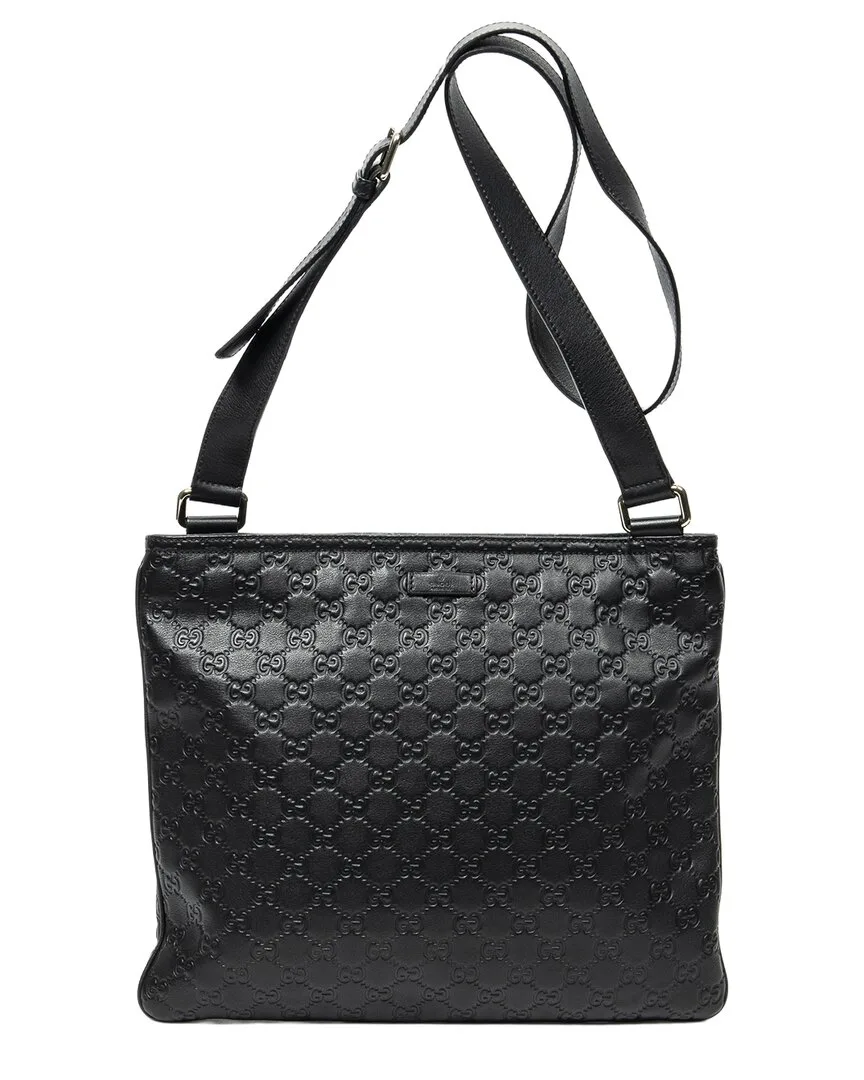 Black Guccissima Leather Large Square Zip Messenger (authentic Pre-Loved) by Gucci
