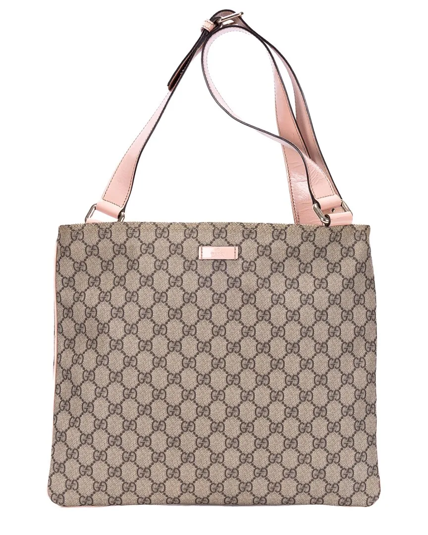 Beige & Light Pink Gg Supreme Canvas Large Square Zip Messenger (authentic Pre-Loved) by Gucci