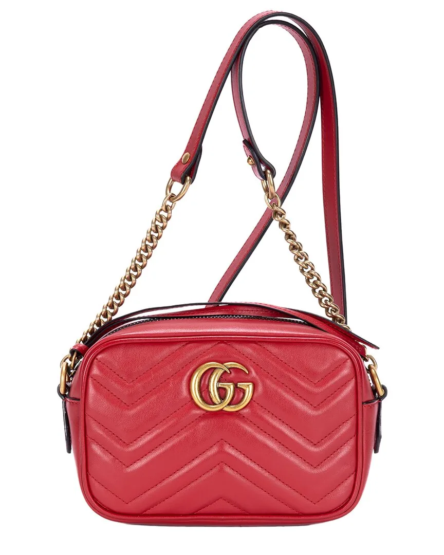 Red Chevron Calfskin Leather Marmont Crossbody (authentic Pre-Loved) by Gucci
