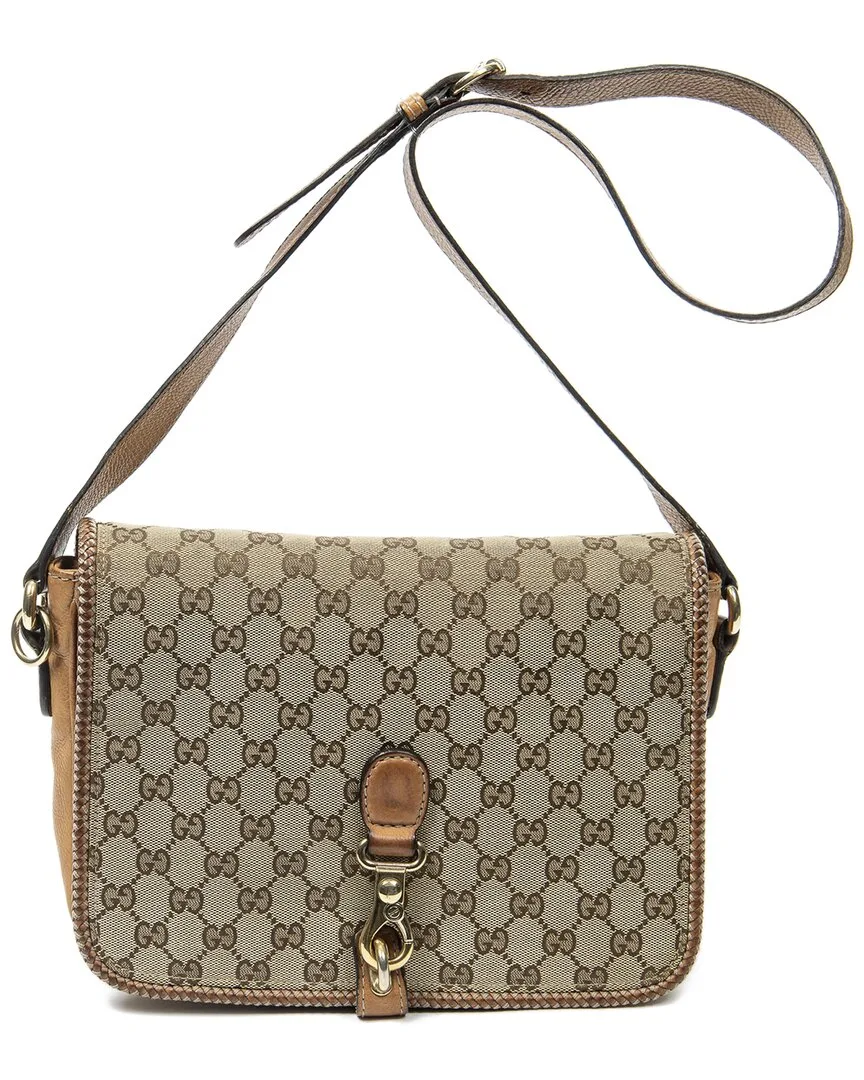 Tan & Beige Gg Canvas Medium Marrakech Flap Messenger (authentic Pre-Loved) by Gucci