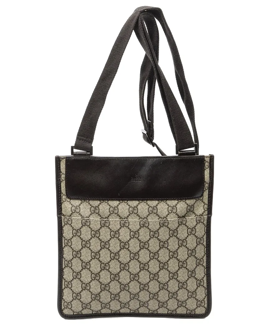 Beige & Brown Gg Supreme Canvas Small Flat Messenger (authentic Pre-Loved) by Gucci
