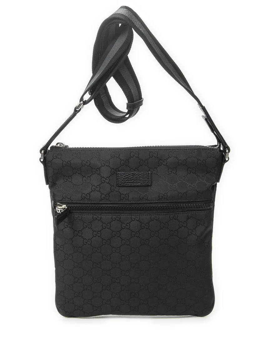 Black Gg Nylon Canvas Small Front Zip Messenger (authentic Pre-Loved) by Gucci