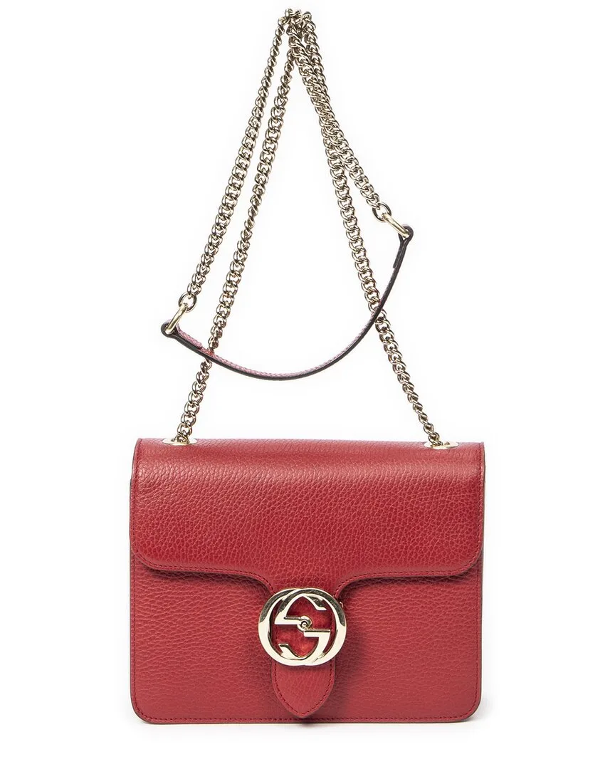 Red Grained Calfskin Leather Small Interlocking Gg Chain Crossbody (authentic Pre-Loved) by Gucci