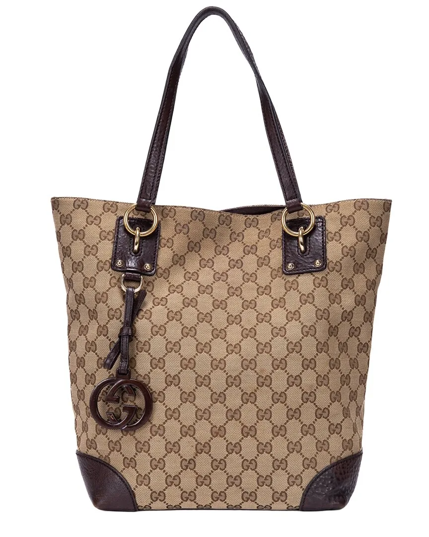 Beige & Dark Brown Gg Canvas Charm Tote (authentic Pre-Loved) by Gucci
