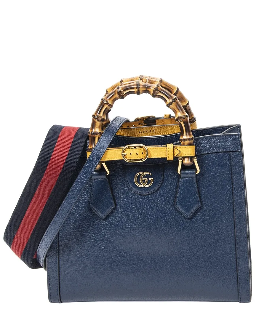 Navy Grained Calfskin Leather Medium Diana Bamboo Tote (authentic Pre-Loved) by Gucci
