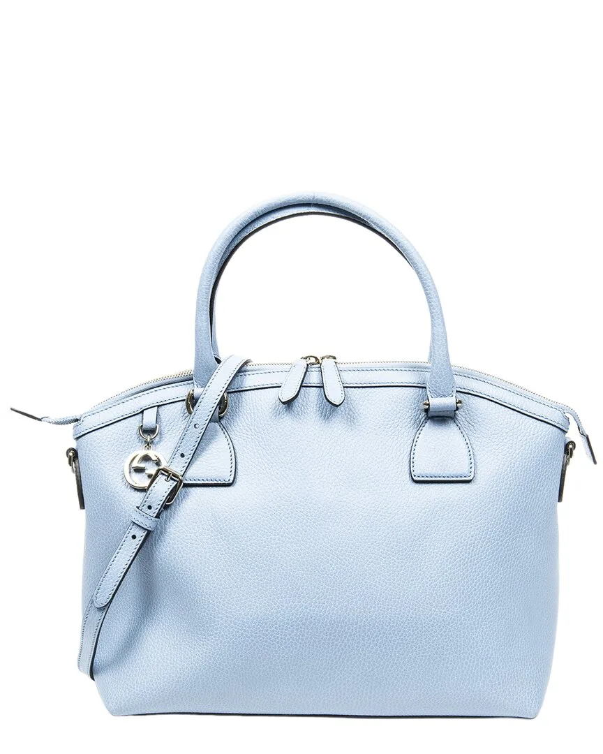 Light Blue Grained Calfskin Leather Medium Dollar Gg Charm Dome Tote (authentic Pre-Loved) by Gucci
