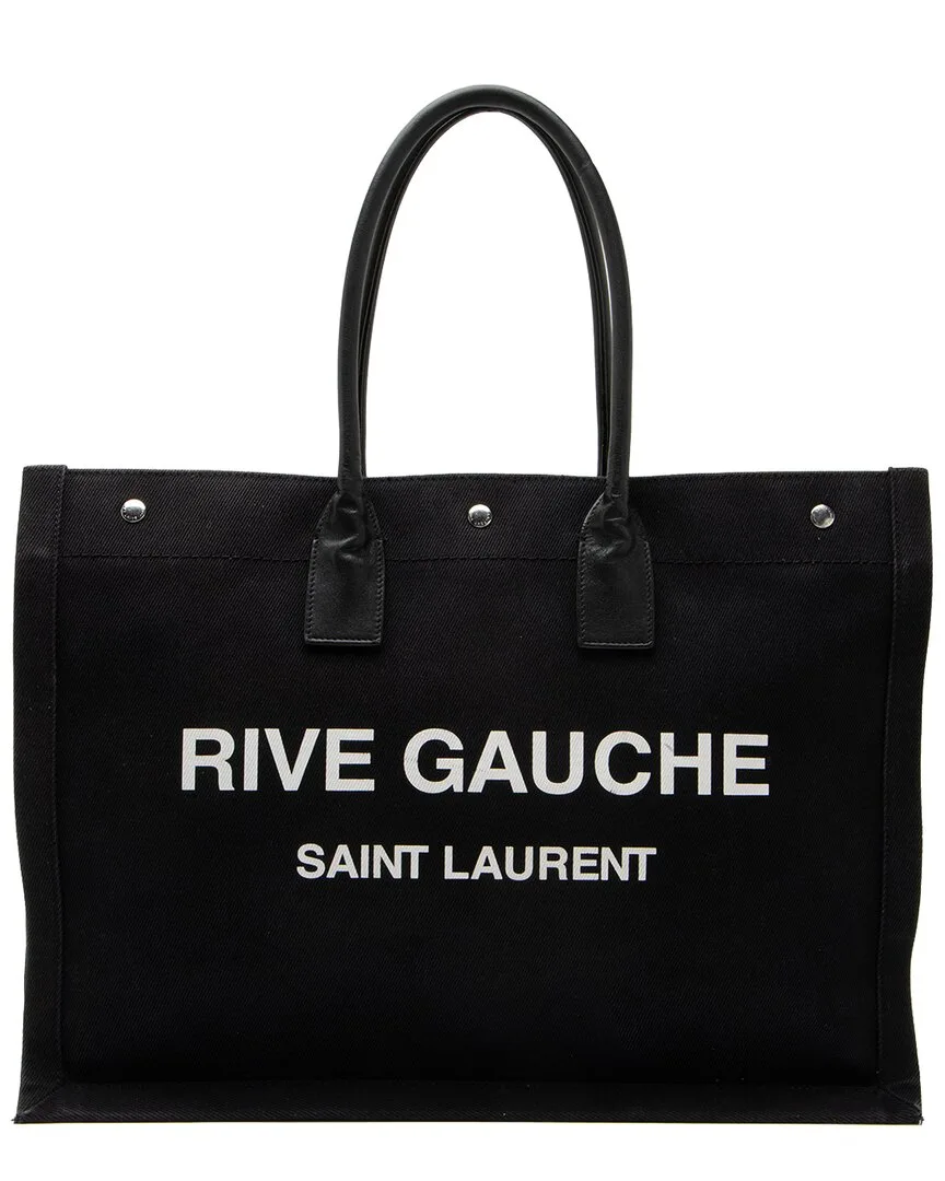 Black Calfskin & Canvas Rive Gauche Large Tote (authentic Pre-Loved) by Saint Laurent