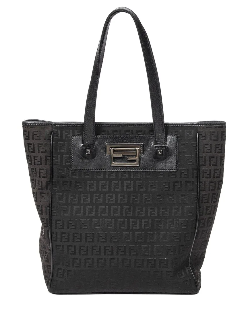 Black Zucchino Canvas Flip Lock Tote (authentic Pre-Loved) by FENDI