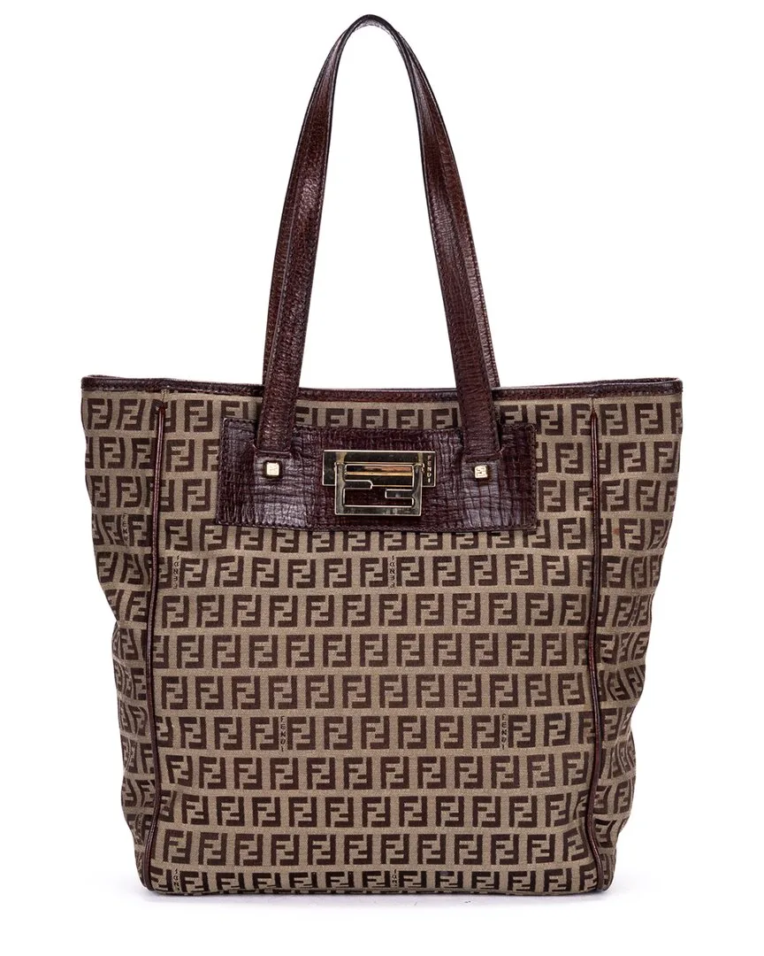 Khaki Zucchino Canvas Flip Lock Tote (authentic Pre-Loved) by FENDI