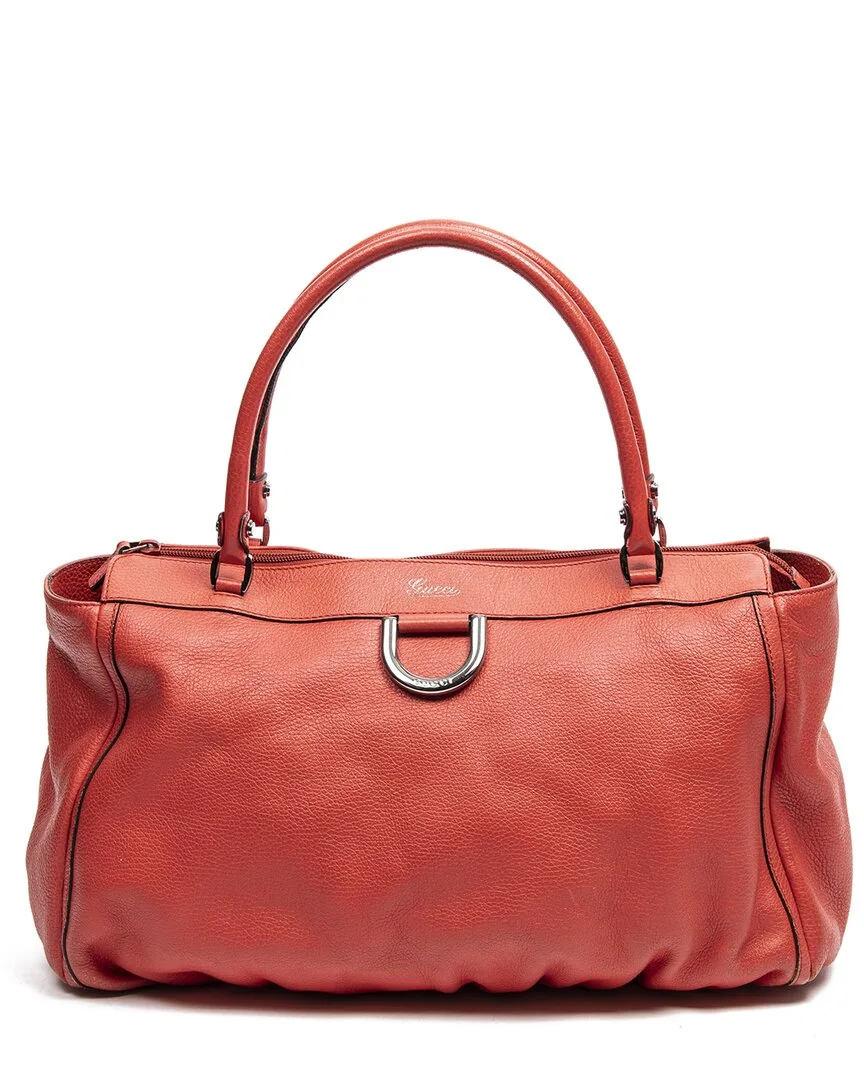 Red Grained Leather D Ring Shoulder Tote (authentic Pre-Loved) by Gucci
