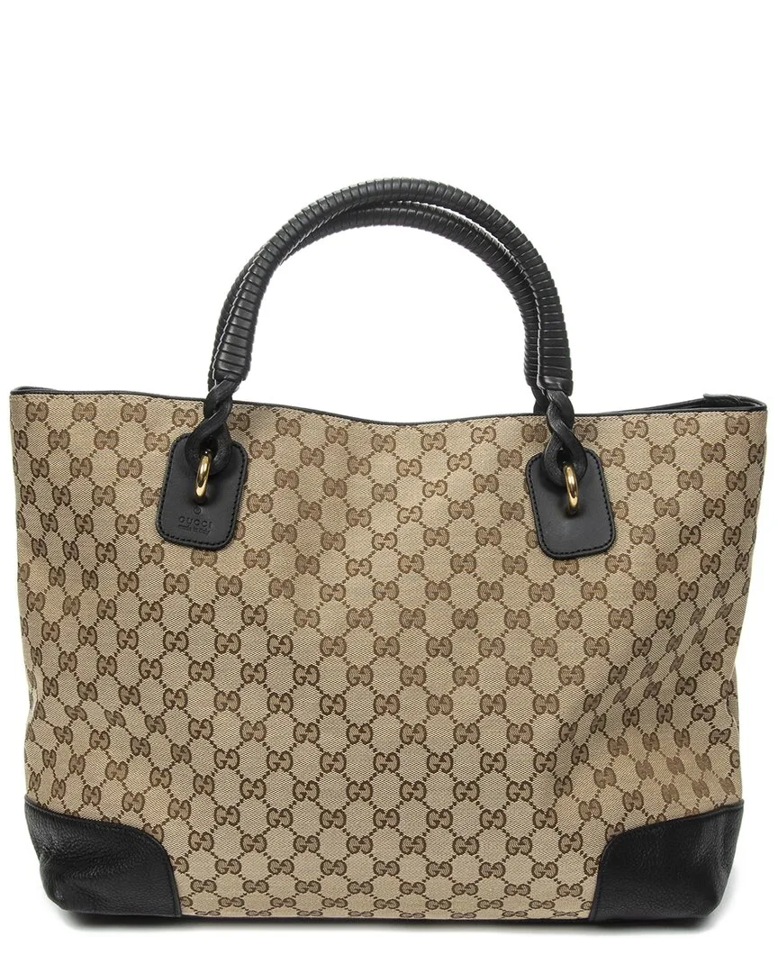 Beige & Black Gg Canvas Large Twisted Handle Zip Tote (authentic Pre-Loved) by Gucci
