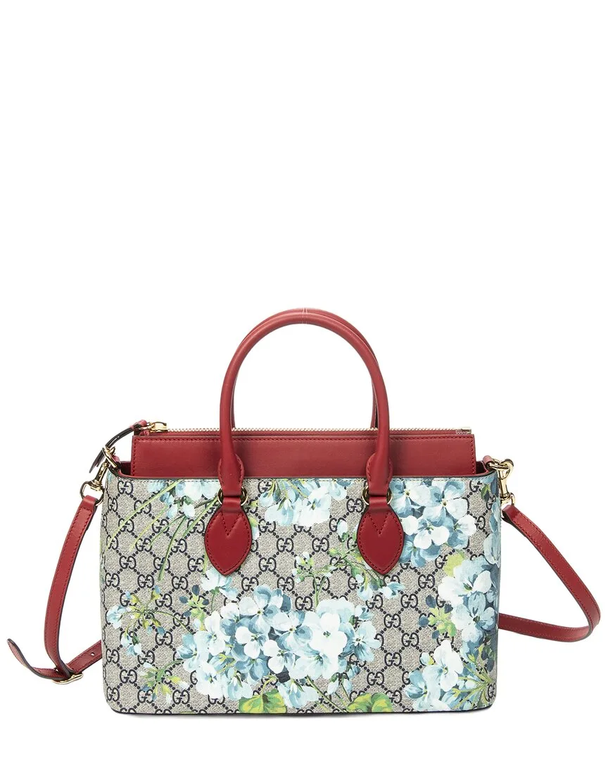 Red & Beige Blooms Gg Supreme Canvas Medium Zip Tote (authentic Pre-Loved) by Gucci