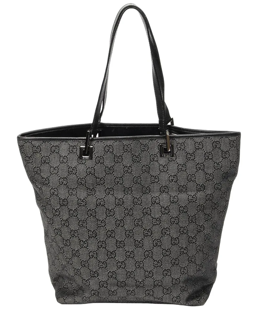 Black Gg Denim Canvas Tall Tote (authentic Pre-Loved) by Gucci