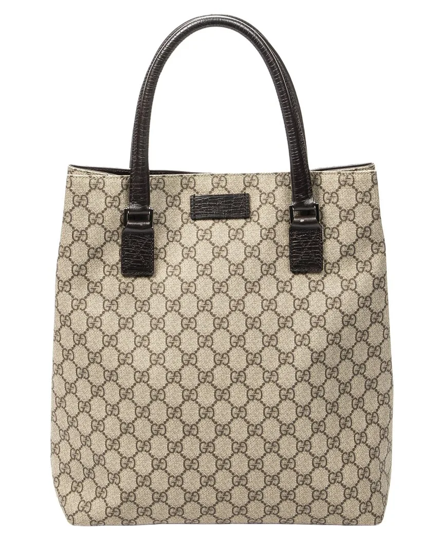 Beige & Brown Gg Canvas Vertical Tote (authentic Pre-Loved) by Gucci
