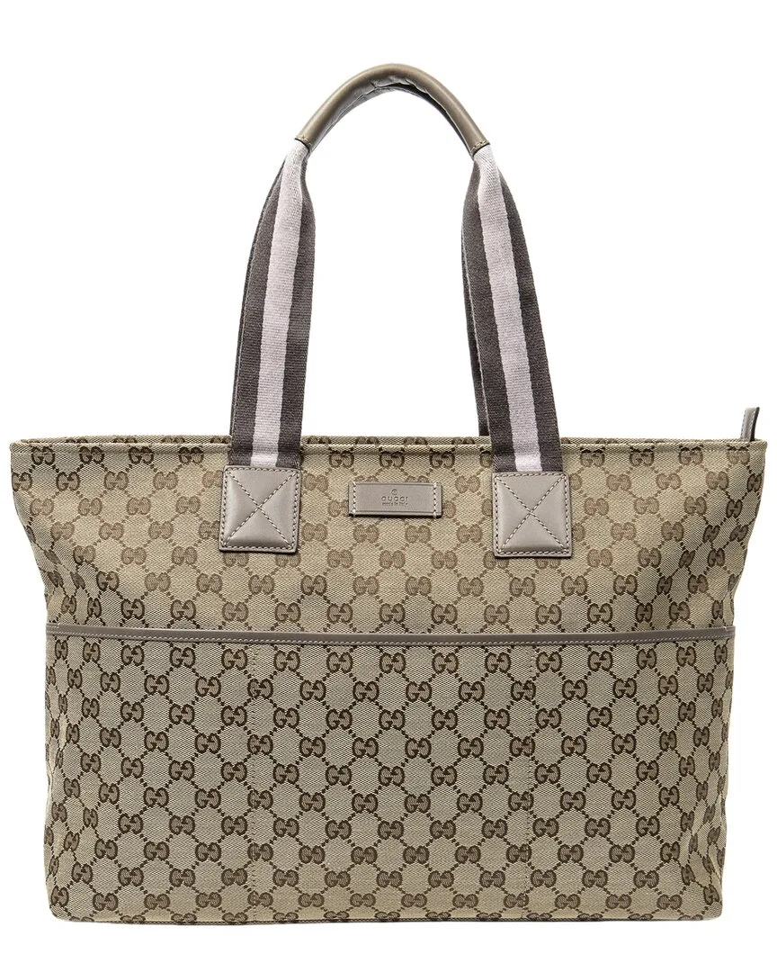 Taupe & Beige Gg Canvas Web Large Diaper Tote (authentic Pre-Loved) by Gucci