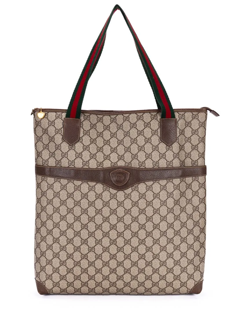 Beige & Brown Gg Supreme Canvas Web Tote (authentic Pre-Loved) by Gucci