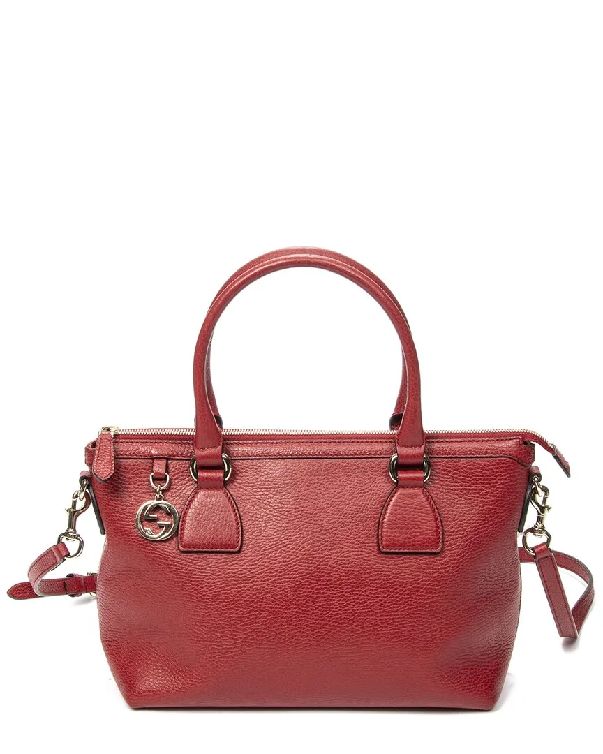 Red Grained Calfskin Leather Zip Convertible Tote (authentic Pre-Loved) by Gucci