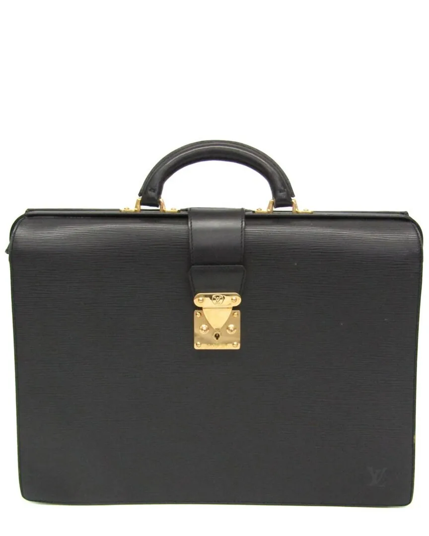 Black & Noir Epi Leather Serviette Fermoir Briefcase (authentic Pre-Loved) by Louis Vuitton