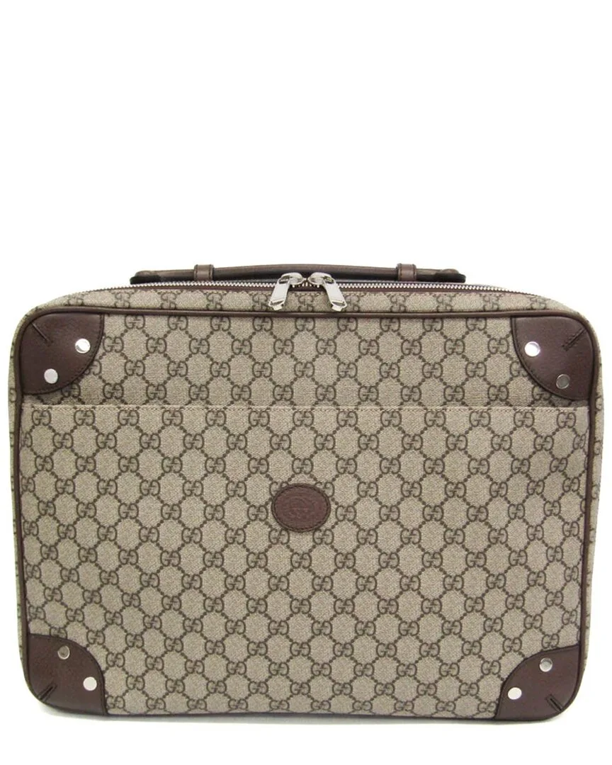 Beige & Brown Gg Supreme Canvas & Leather Interlocking Briefcase (authentic Pre-Loved) by Gucci