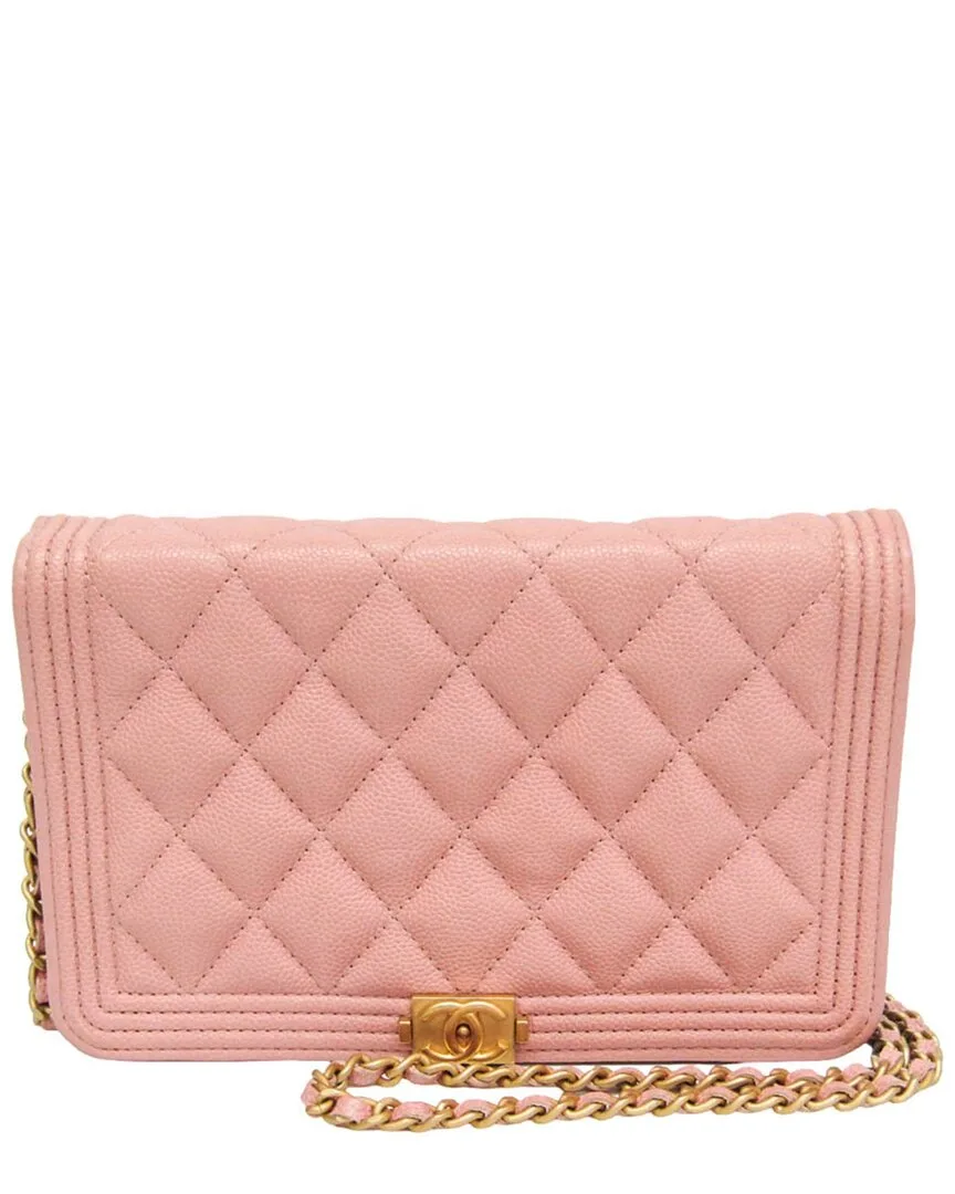 Pink Grained Calfskin Boy Shoulder Bag by CHANEL