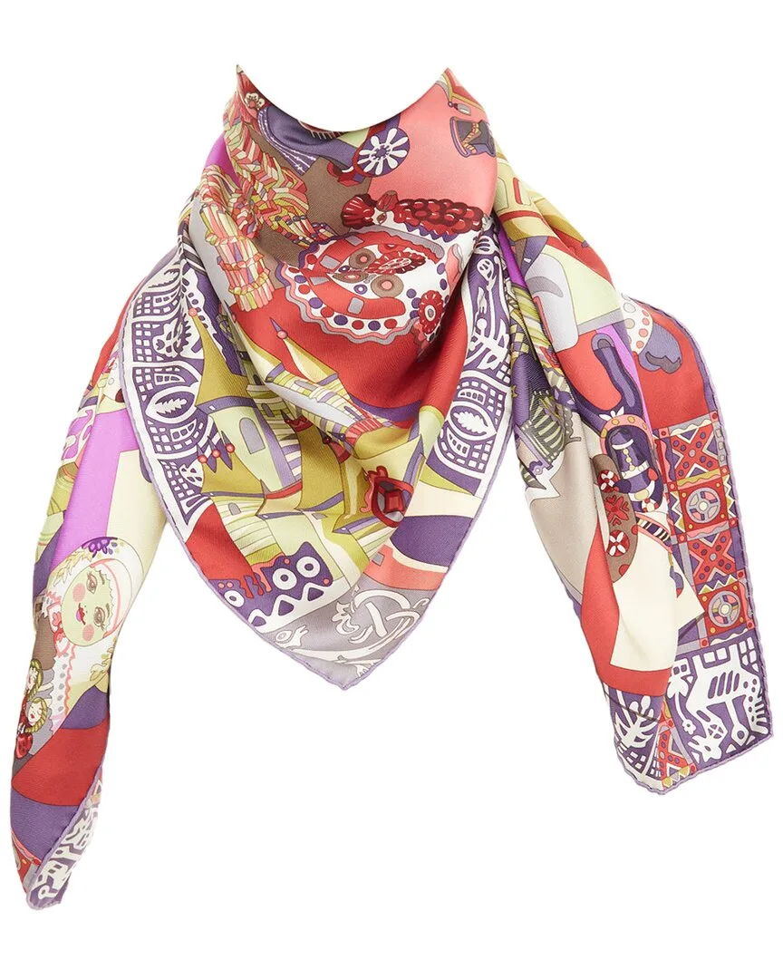 2009 Zabavushka Russian Folk Toy Print Silk Scarf (authentic Pre-Loved)