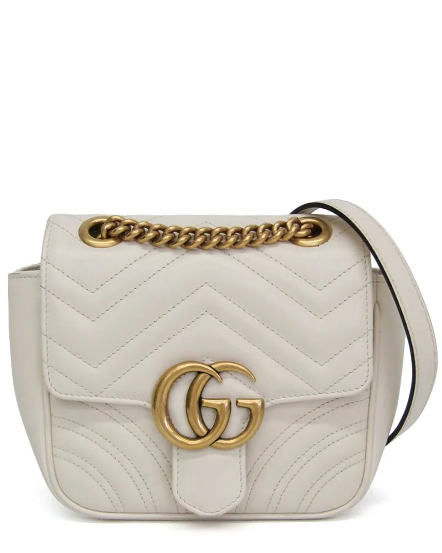 White Leather Gg Marmont Shoulder Bag (authentic Pre-Loved)