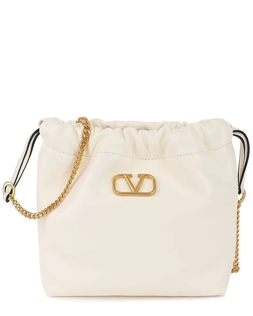 White Leather Logo Bucket Bag by Valentino