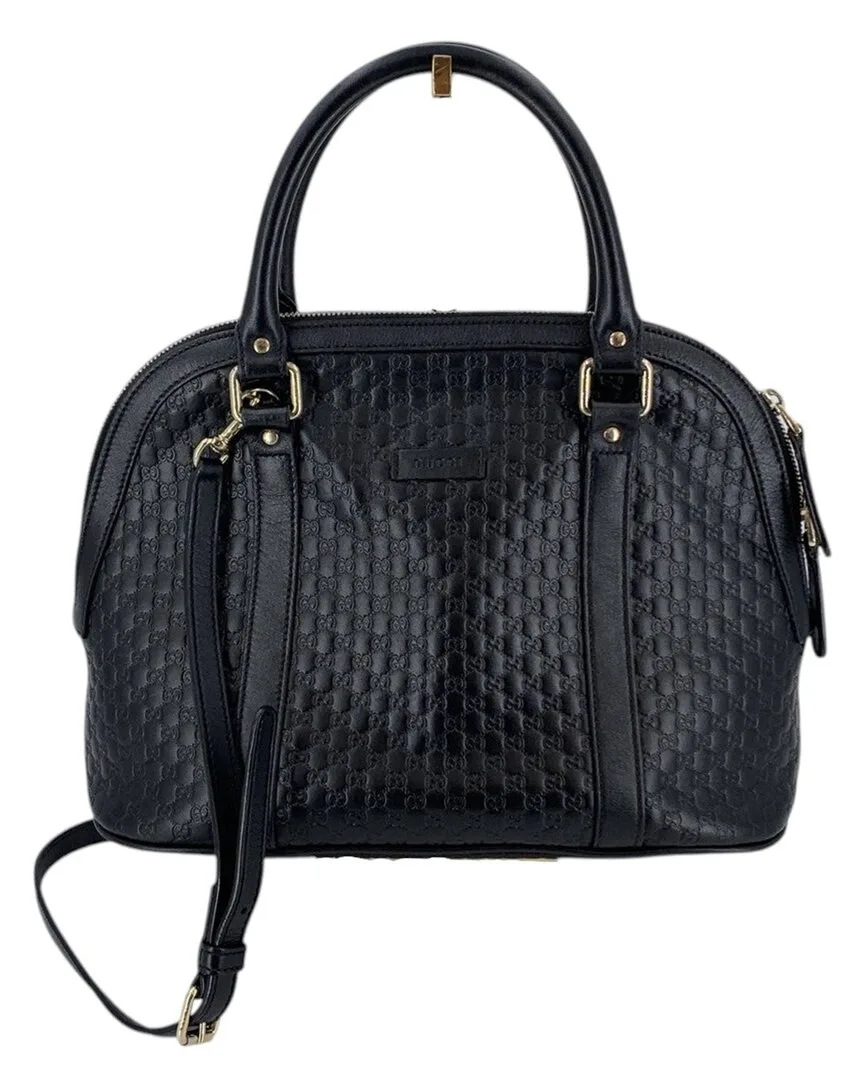 Black Leather Dome Shoulder Bag by Gucci
