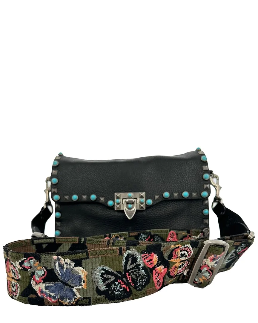 Black Leather Rockstud Rolling Shoulder Bag (authentic Pre-Loved) by Valentino