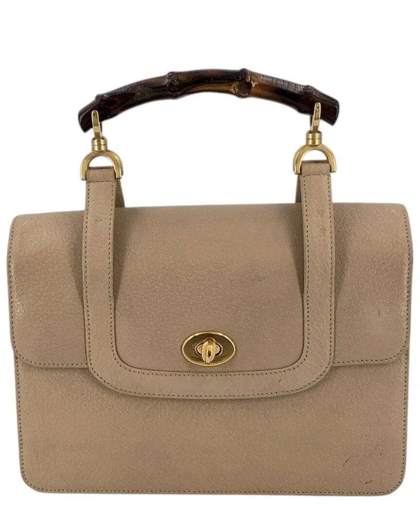Beige Leather Bamboo Handbag (authentic Pre-Loved) by Gucci