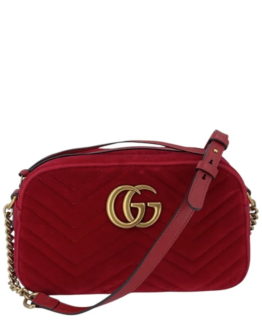 Red Velvet Gg Marmont Chain Shoulder Bag by Gucci