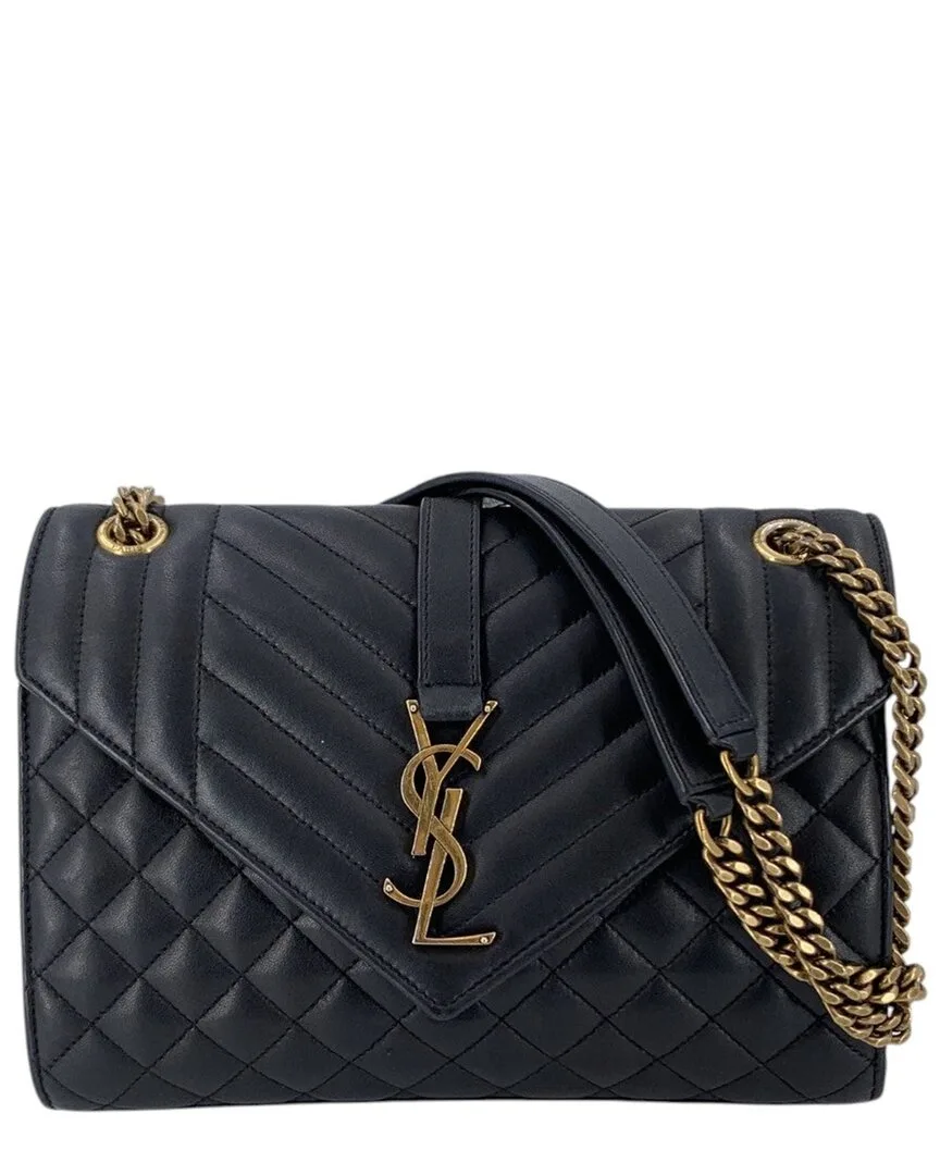 Black Leather Envelope Shoulder Bag by Saint Laurent