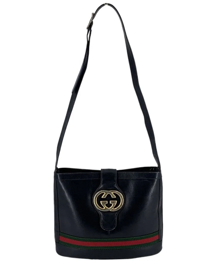 Black Leather Interlocking G Shoulder Bag by Gucci