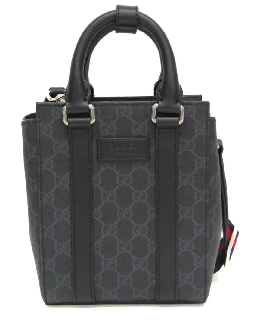 Black Gg Supreme Canvas & Leather Shoulder Bag by Gucci