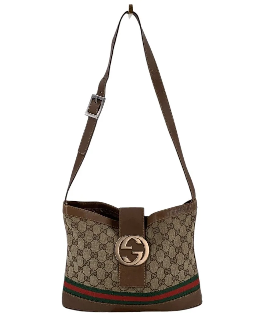Brown Cotton Interlocking G Shoulder Bag by Gucci
