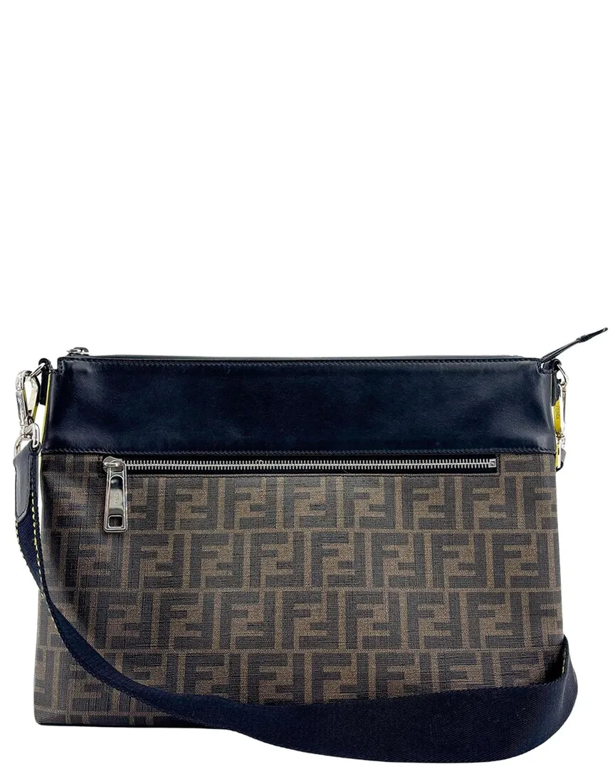 Black Ff Zucca Canvas & Leather Flat Messenger Bag (authentic Pre-Loved) by FENDI