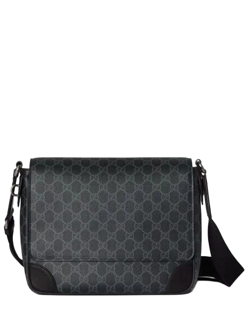 Black Leather Gg Emblem Medium Crossbody (authentic Pre-Loved) by Gucci