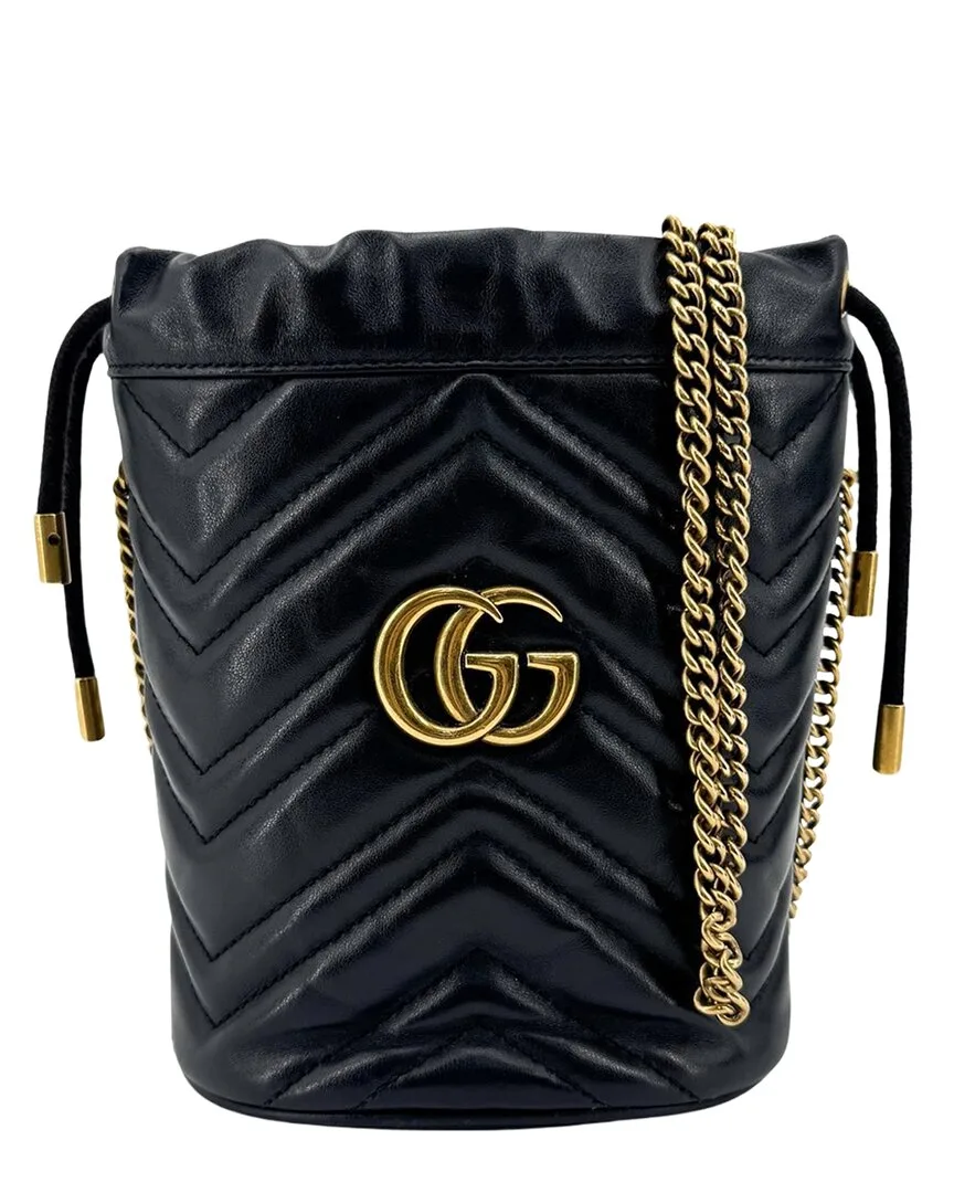 Black Leather Gg Marmont Mini Bucket Bag (authentic Pre-Loved) by Gucci
