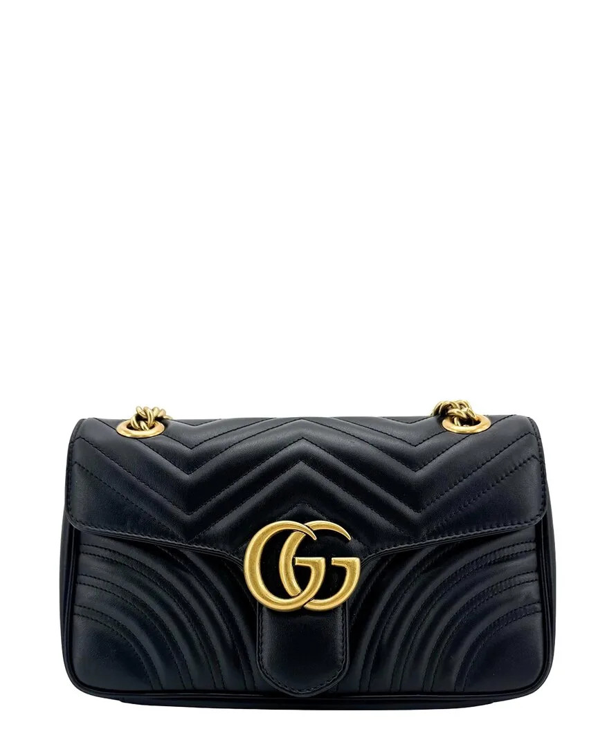 Black Leather Gg Marmont Mini Crossbody (authentic Pre-Loved) by Gucci