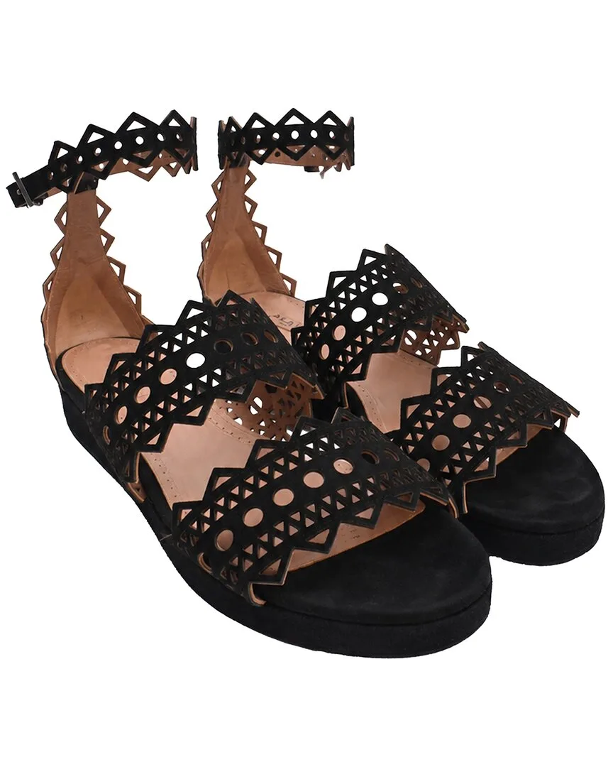 Suede Laser Cut Open Toe Flat Sandal (authentic Pre-Loved) by Alaia